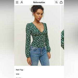 Reformation Emerald Floral Blouse